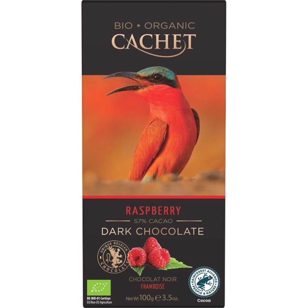 Cachet Organic 57% Dark Chocolate With Raspberries 100g